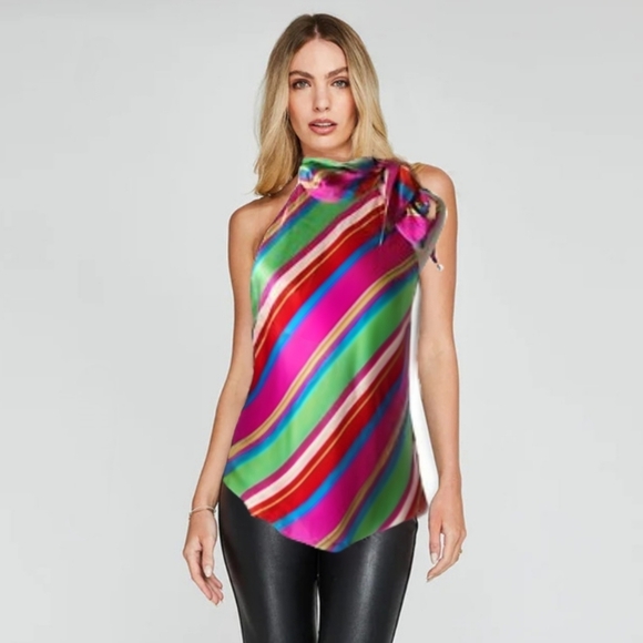 Chaps Tops - Chaps Ralph Lauren Striped Satin Necktie Halter Top